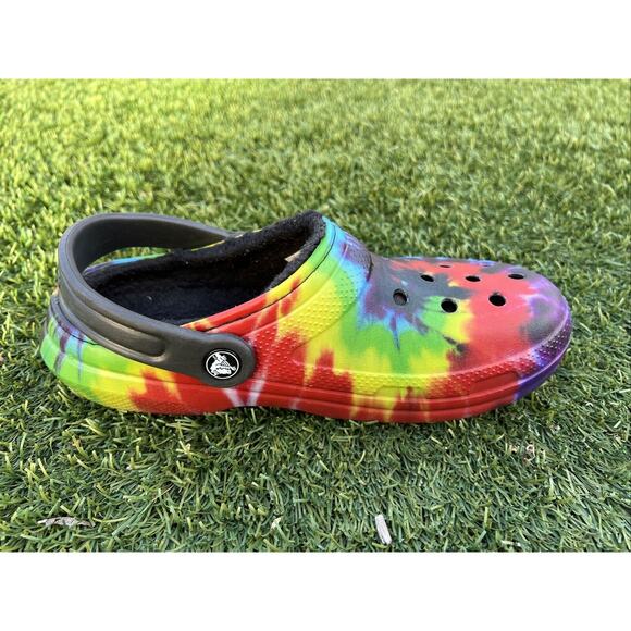 CROCS Classic Fur Lined Clog US W7 Mens 5 Tie Dye Shearling Mule Slipper Shoes - Picture 7 of 12